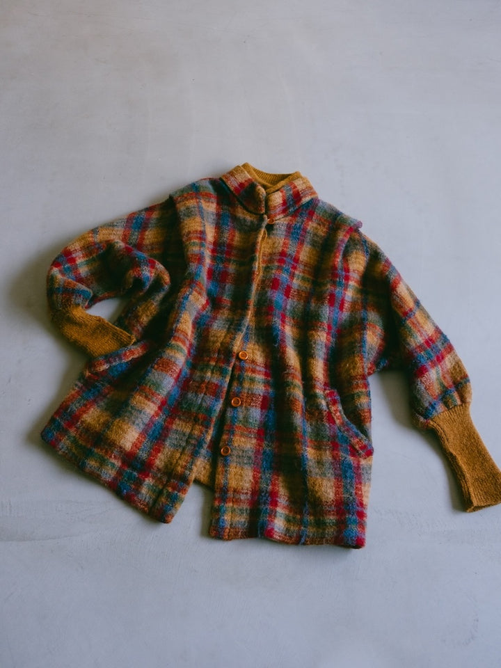 Camel Plaid Knit Coat