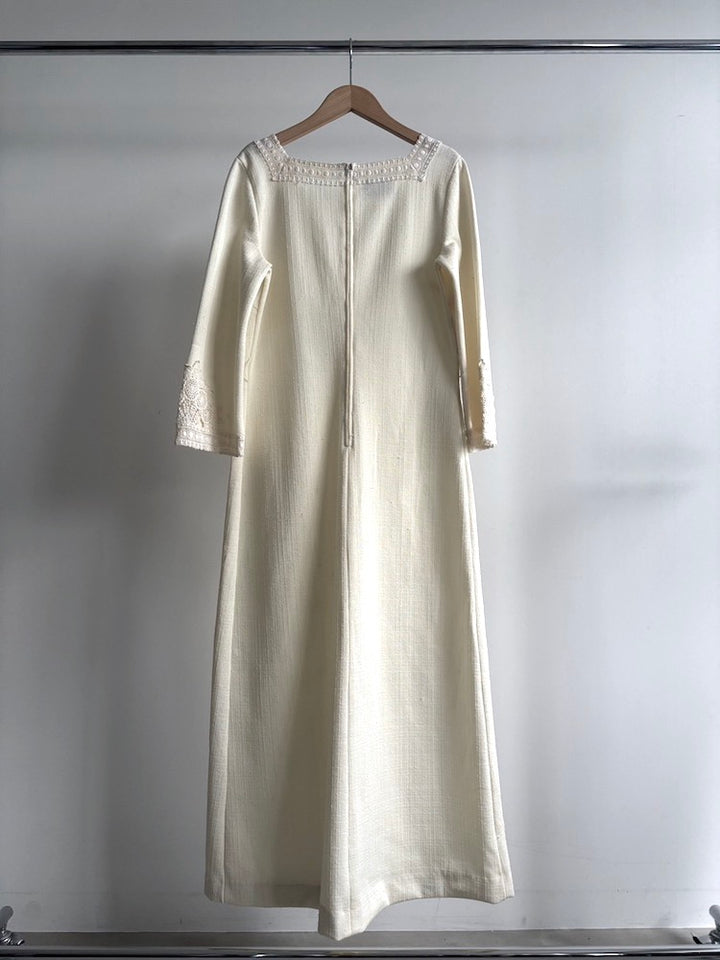 70s Polyester Cream Dress