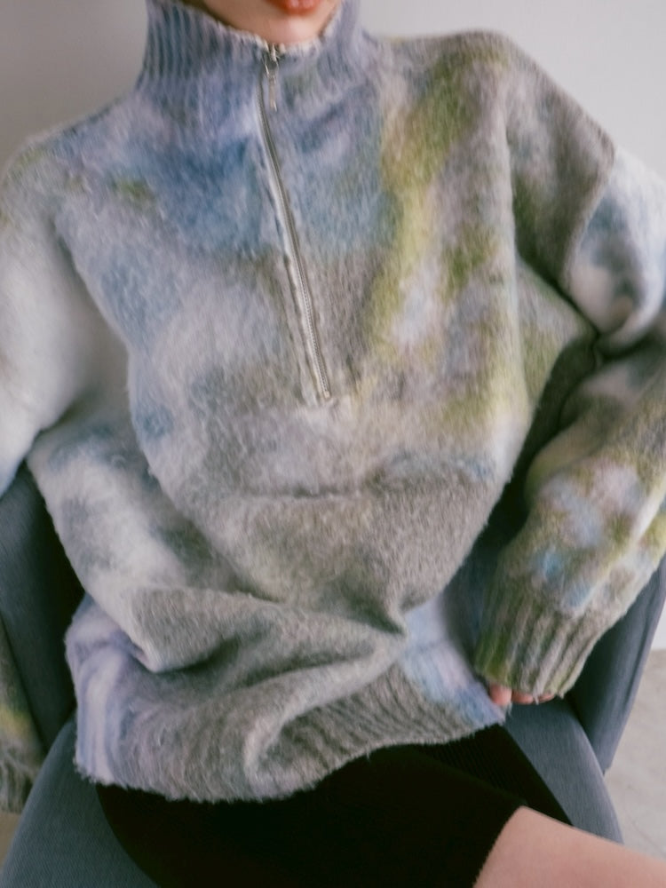 Flower Print Half Zip Knit｜真冬もあったかい ハーフジップニット