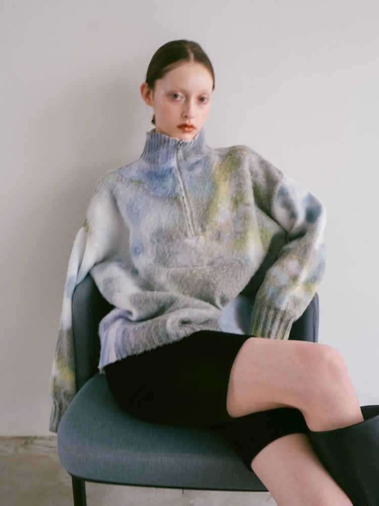 Flower Print Half Zip Knit｜真冬もあったかい ハーフジップニット