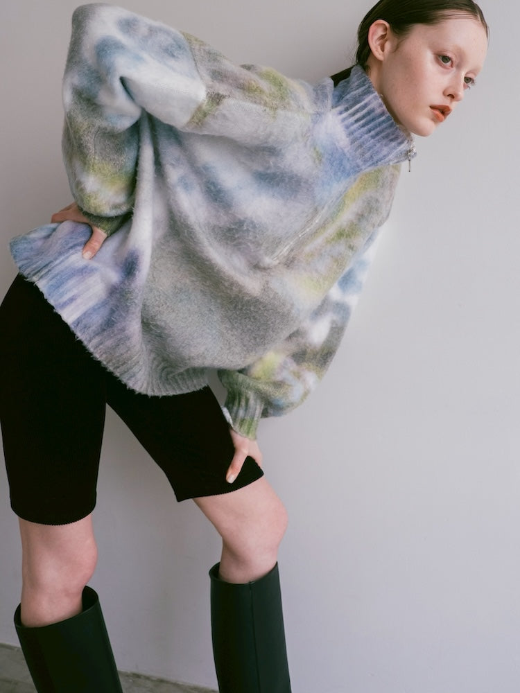 Flower Print Half Zip Knit｜真冬もあったかい ハーフジップニット