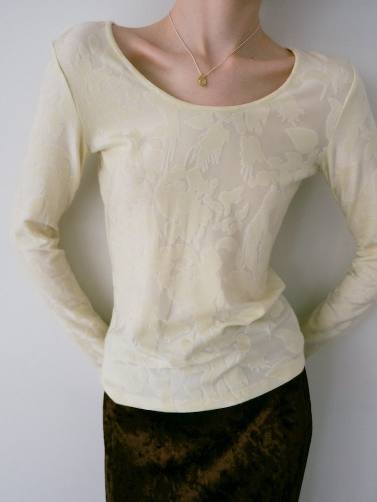 Leaf Emboss Long Sleeve Top / Ivory