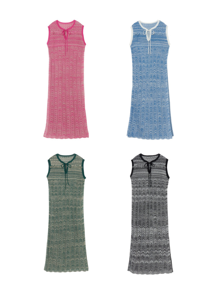 【WEB限定】Bi-color Sheer Knit Dress