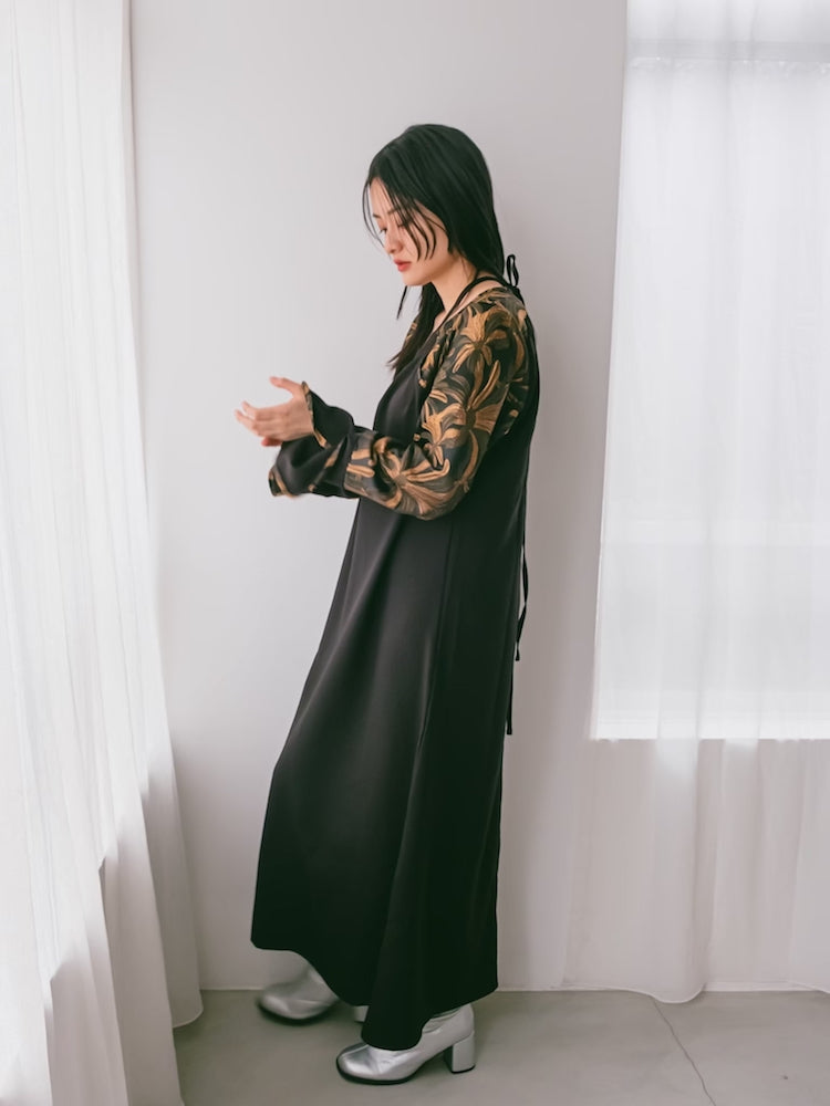 ワンピース MARTE Cross Neck JQ Sleeve Dress ワンピース MARTE Cross Neck JQ Sleeve Dress クロスネックジャガード