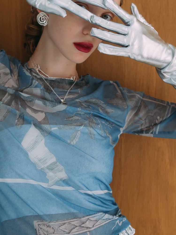 Sheer Top / 13Flower Collage-Blue – MARTE