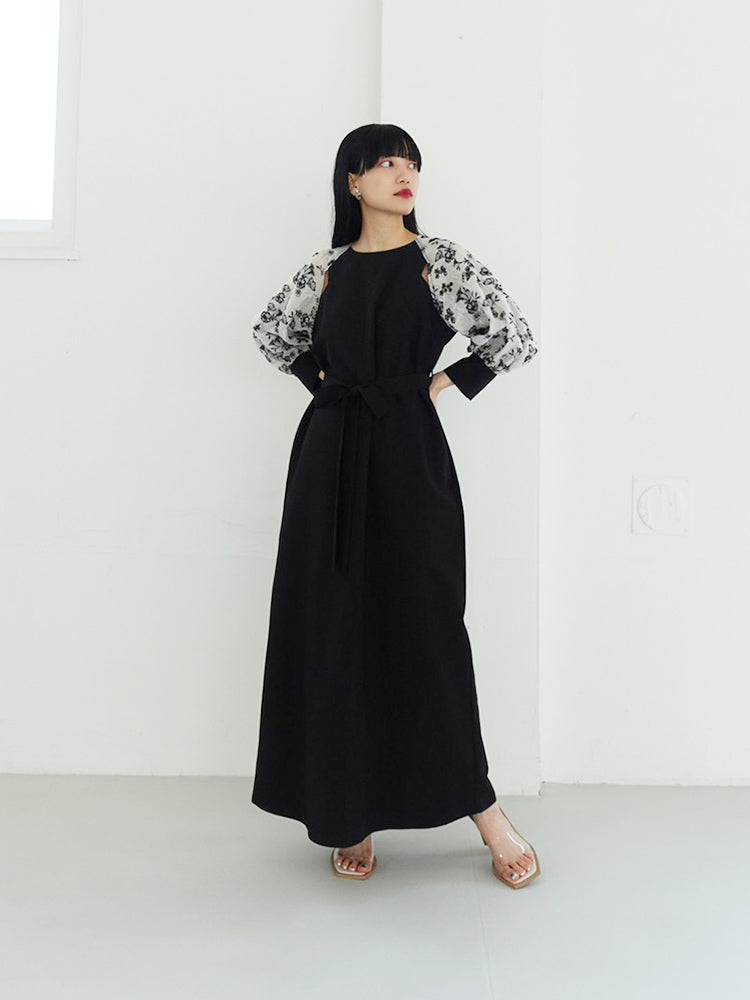 Sheer Jacquard Sleeve Dress｜シアージャガードスリーブドレス – MARTE