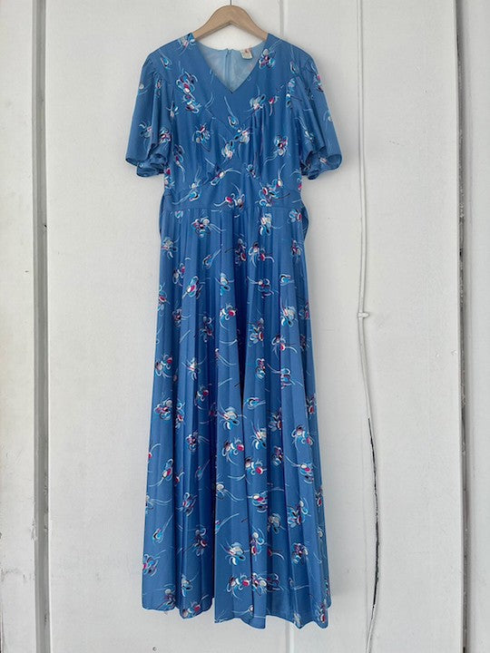 70s Polyester Blue Pleats Dress