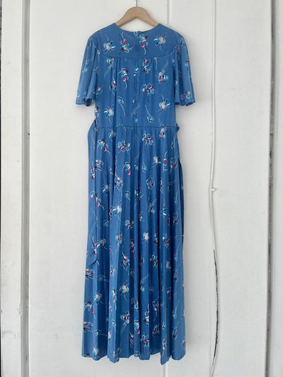 70s Polyester Blue Pleats Dress