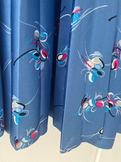 70s Polyester Blue Pleats Dress