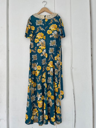 70s Turquoise Yellow Flower Dress