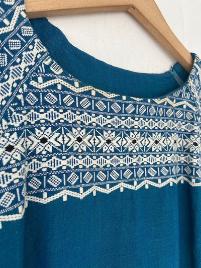Cotton Embroidery Blue Dress