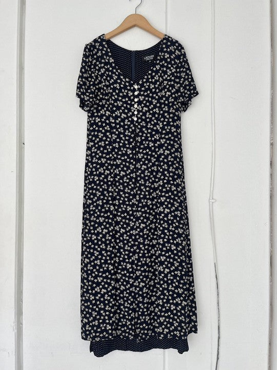 Rayon Navy White Flower Dress