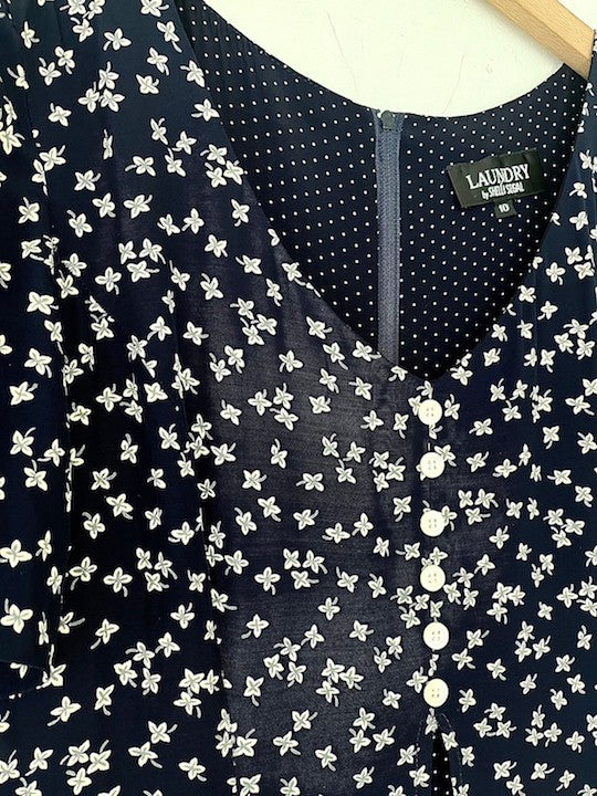 Rayon Navy White Flower Dress