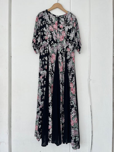 Floral Rayon Black Dress