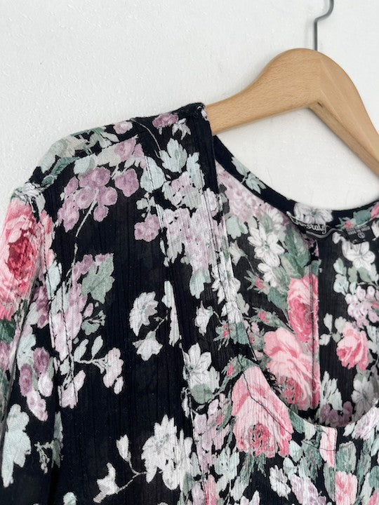 Floral Rayon Black Dress