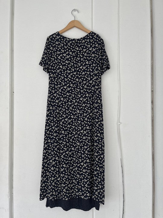 Rayon Navy White Flower Dress