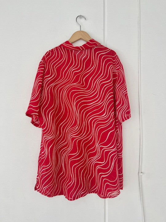 Wave Print Red Sheer Shirt