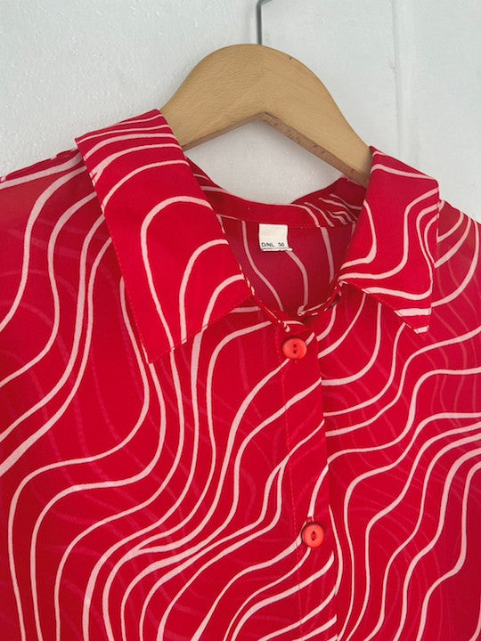Wave Print Red Sheer Shirt