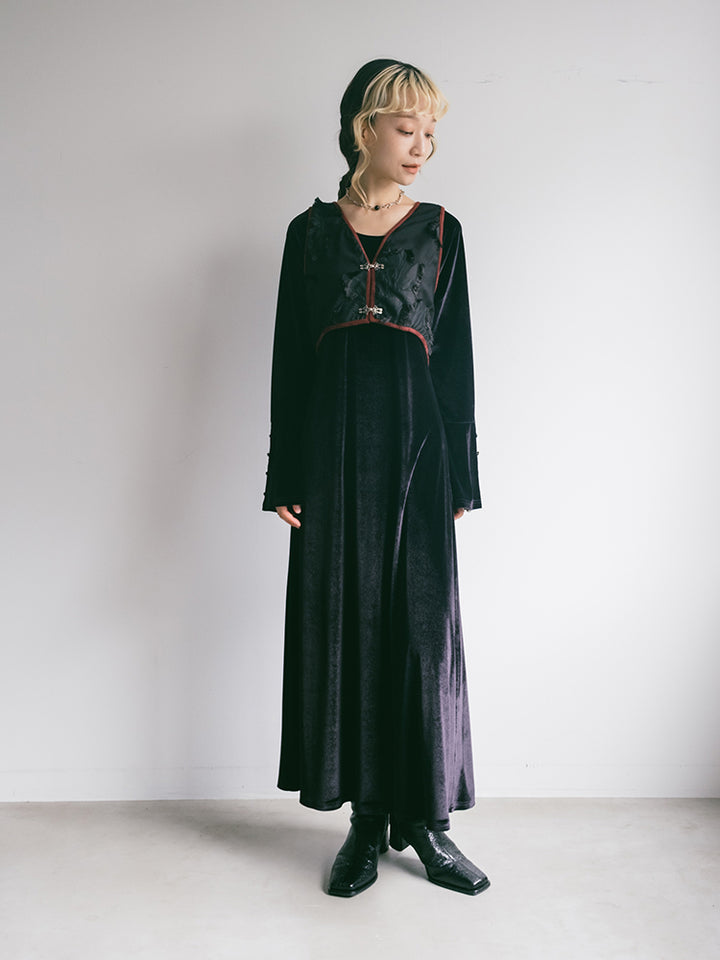 2way Vest Layered Velour Dress