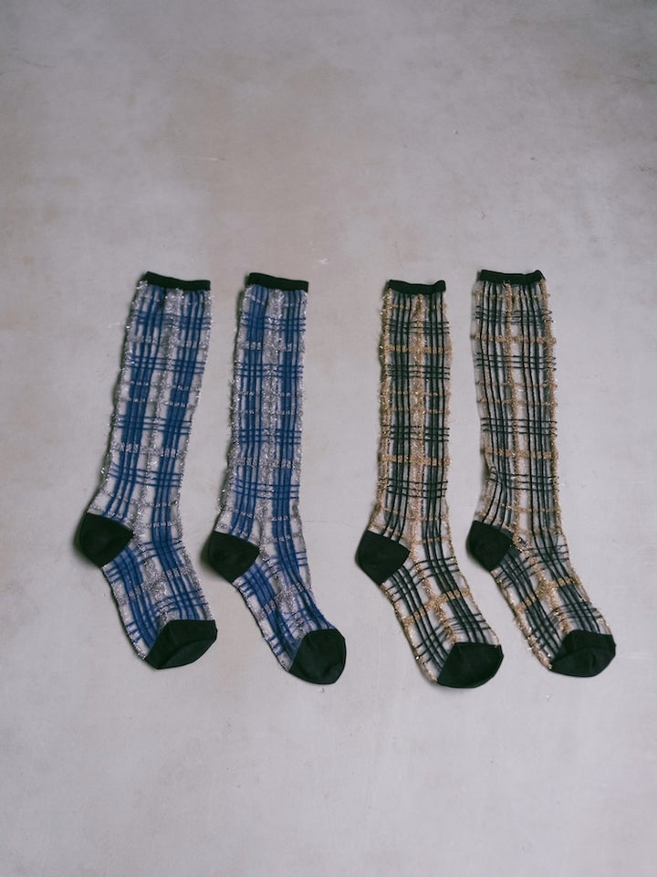 GLITTER CHECK SEE-THROUGH HIGH SOCKS