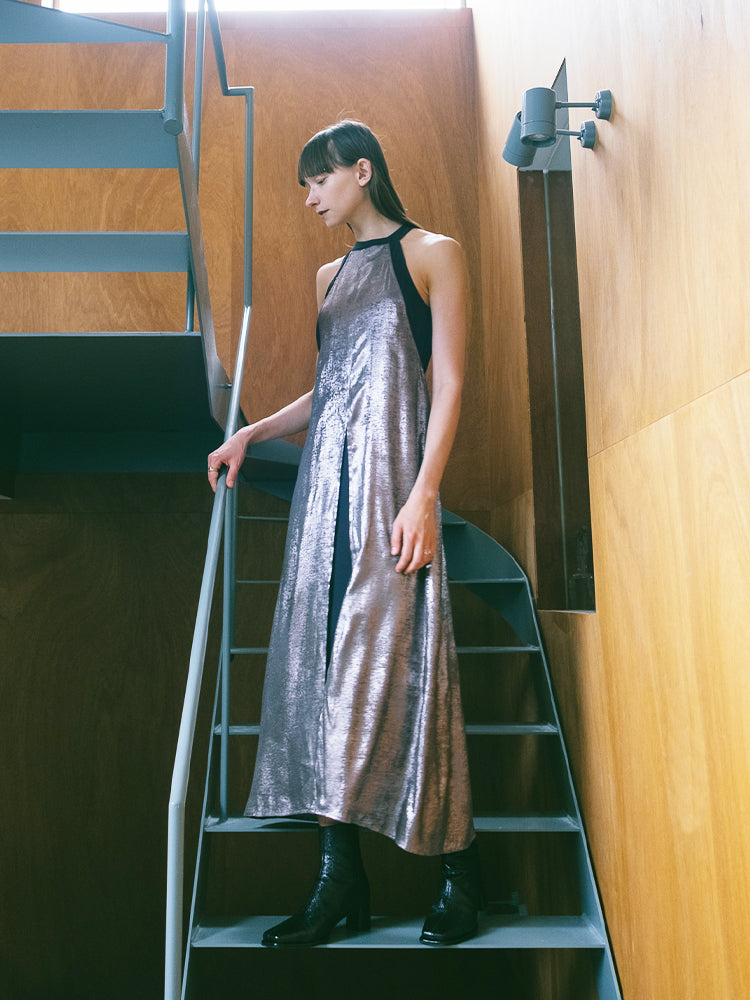 Halter Neck Layered Dress｜箔加工のフォーマルドレス – MARTE