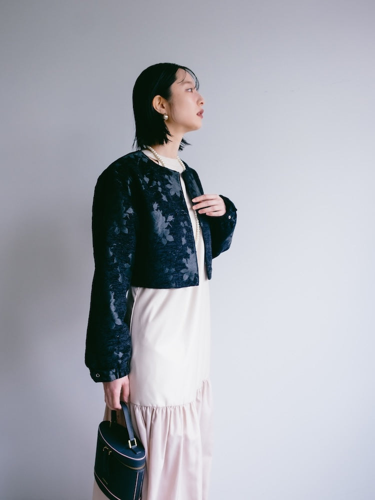 Jacquard Collarless Jacket｜ショート丈ジャガードジャケット