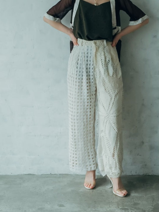 Patchwork Lace Pants / White2