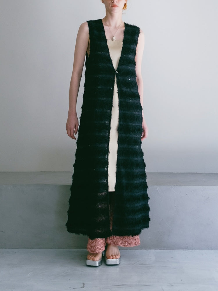 saharaサハラワンピースロングドレスMARTE Black クロスネックジャガードスリーブドレス/Cross Neck JQ Sleeve