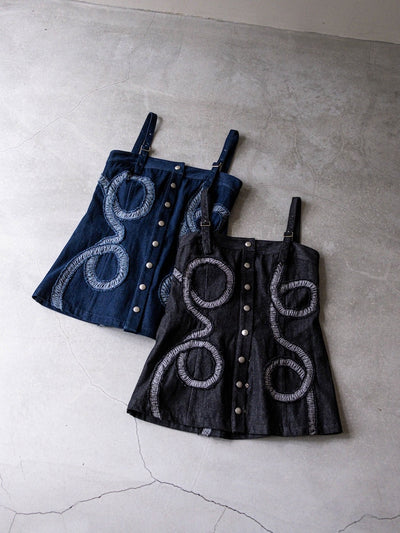 Gathering Tape Denim Bustier