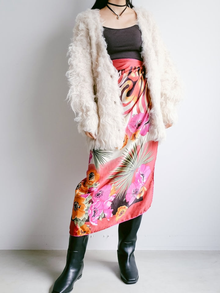 Vintage Scarf / Red Flower
