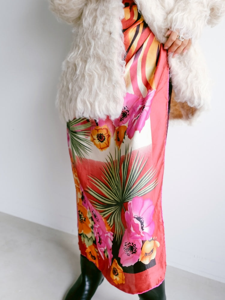Vintage Scarf / Red Flower