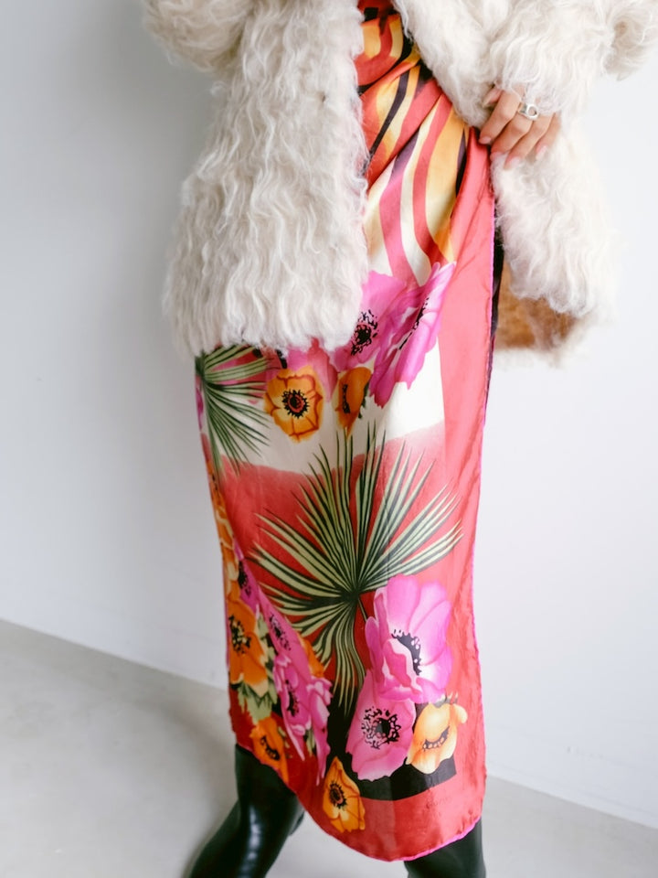 Vintage Scarf / Red Flower