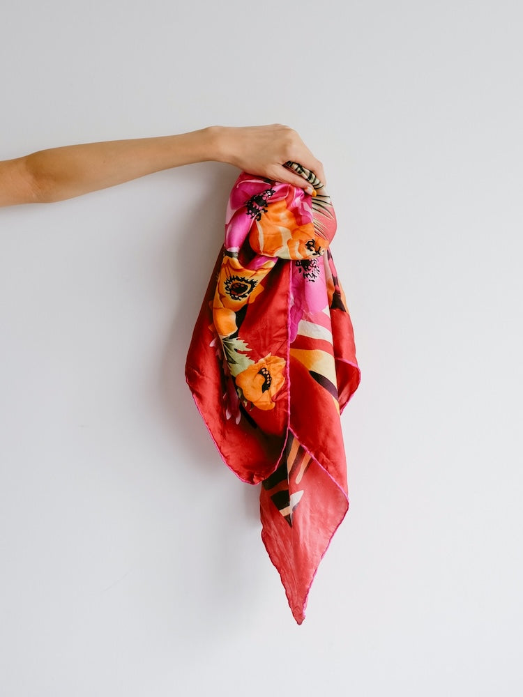 Vintage Scarf / Red Flower