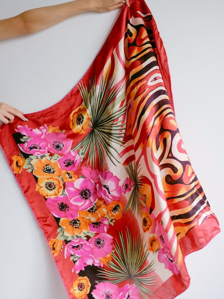 Vintage Scarf / Red Flower