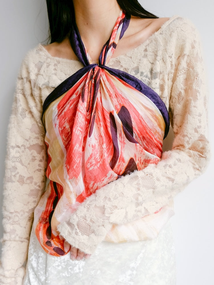 Vintage Scarf / Red Art