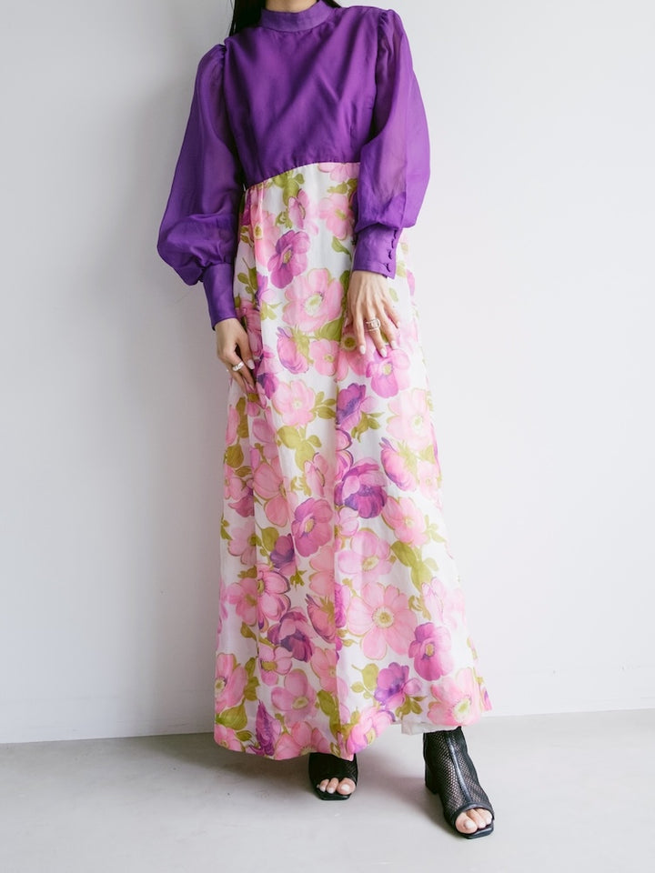 70s Purple Flower Dress