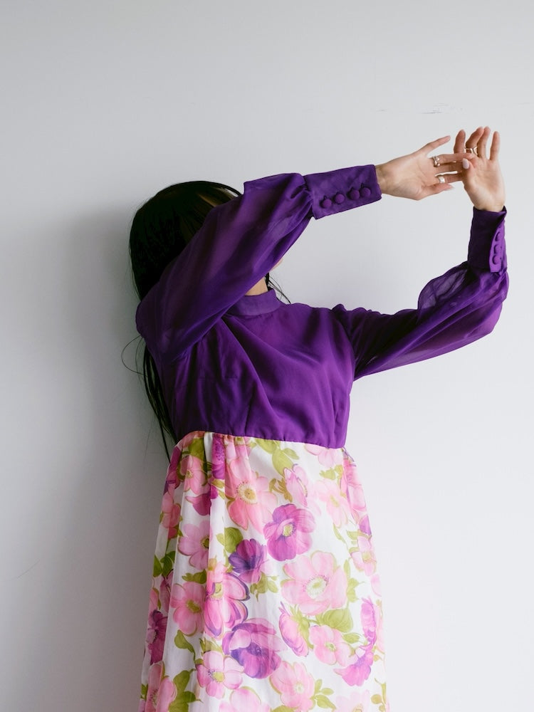 70s Purple Flower Dress