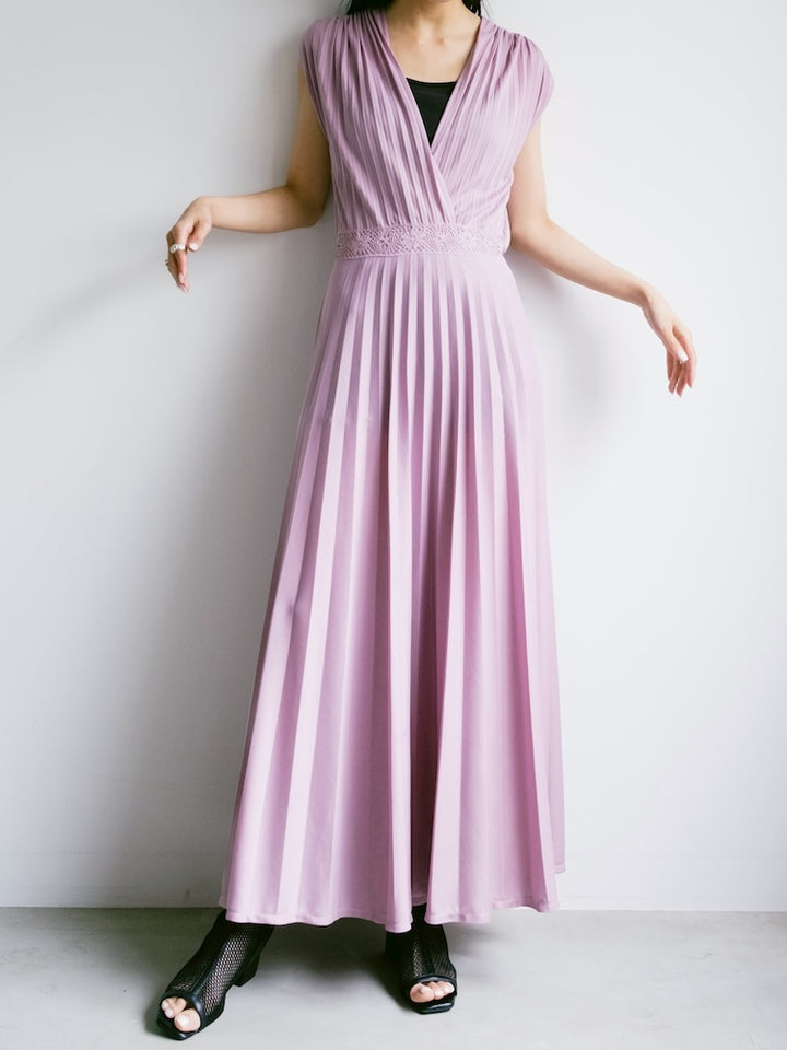 Sleeveless Pleats Lavender Dress