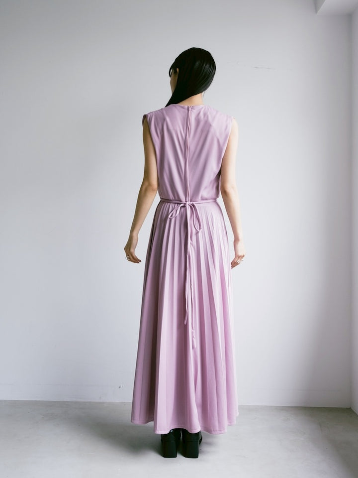 Sleeveless Pleats Lavender Dress