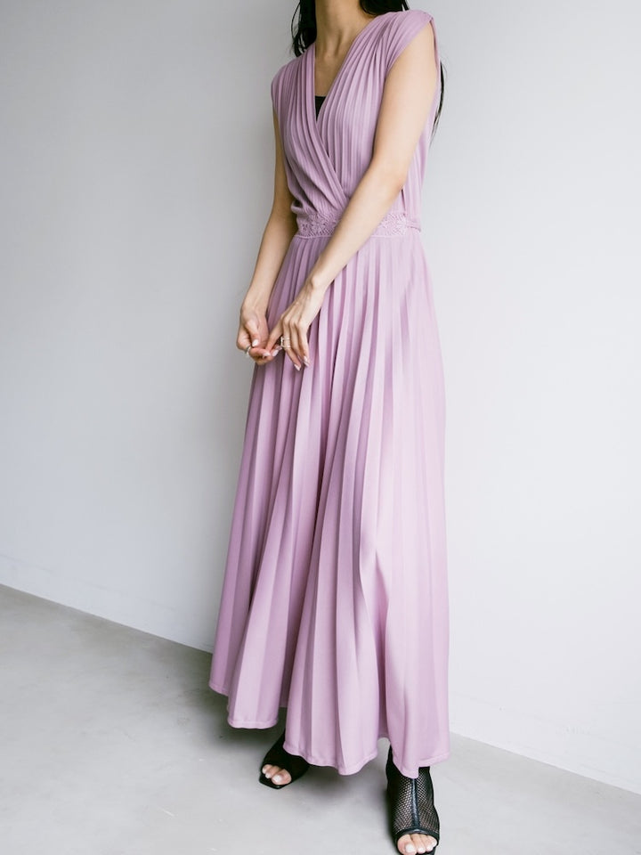 Sleeveless Pleats Lavender Dress