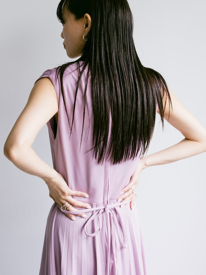 Sleeveless Pleats Lavender Dress