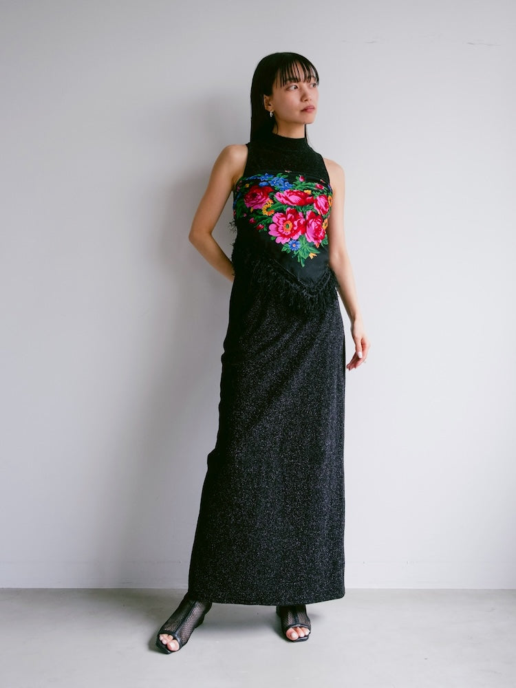 Vintage Scarf / Black Flower