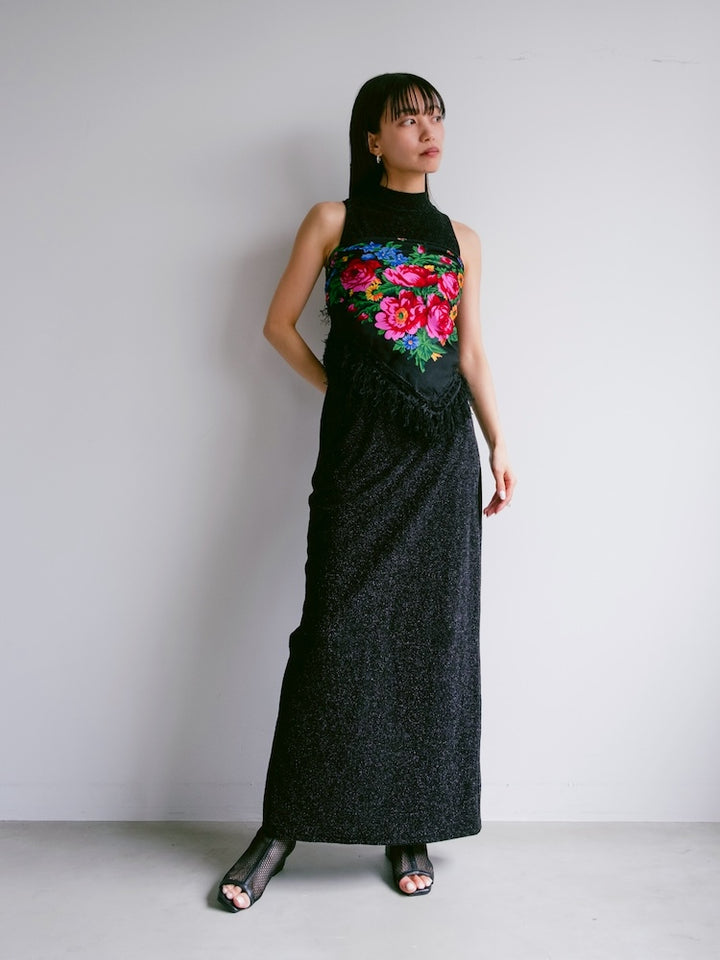 Vintage Scarf / Black Flower