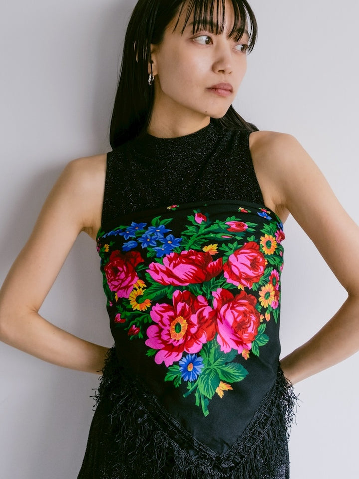 Vintage Scarf / Black Flower