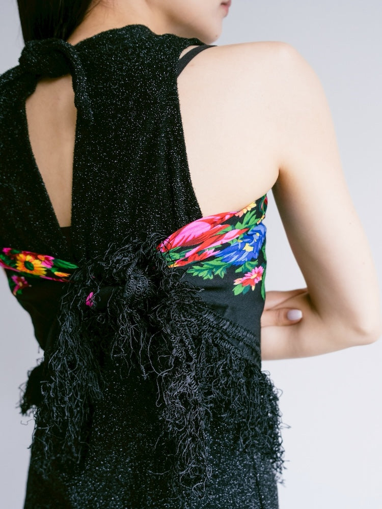 Vintage Scarf / Black Flower