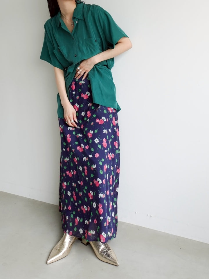 Navy Flower Flare Skirt