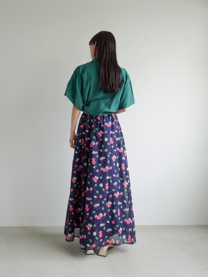 Navy Flower Flare Skirt