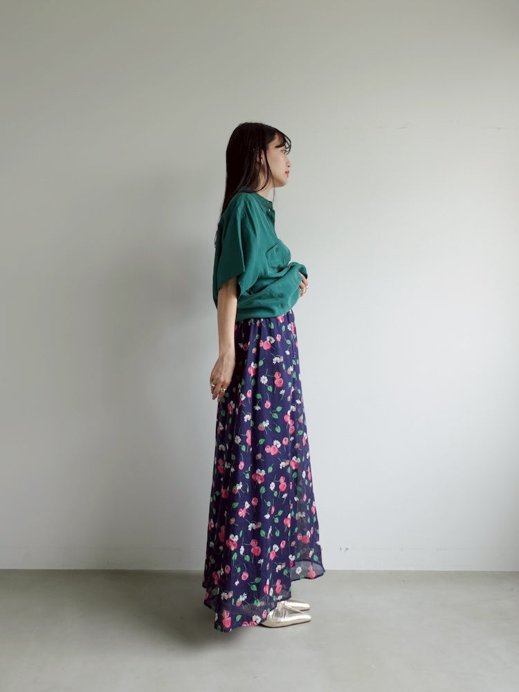 Navy Flower Flare Skirt