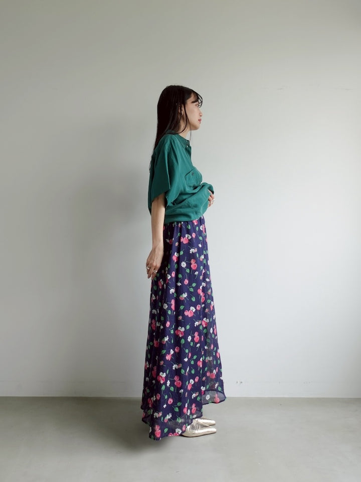 Navy Flower Flare Skirt