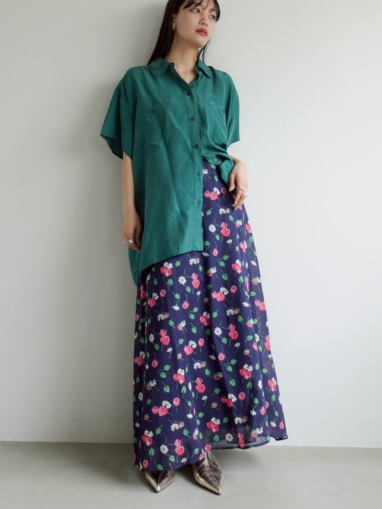 Navy Flower Flare Skirt